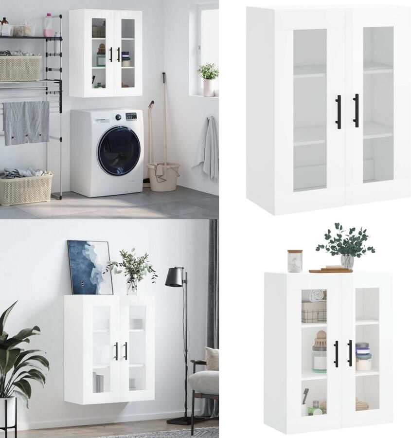 VidaXL Hangkast 69 5x34x90 cm hoogglans wit Wandkast Wandkasten Hangkast Hangende Kast