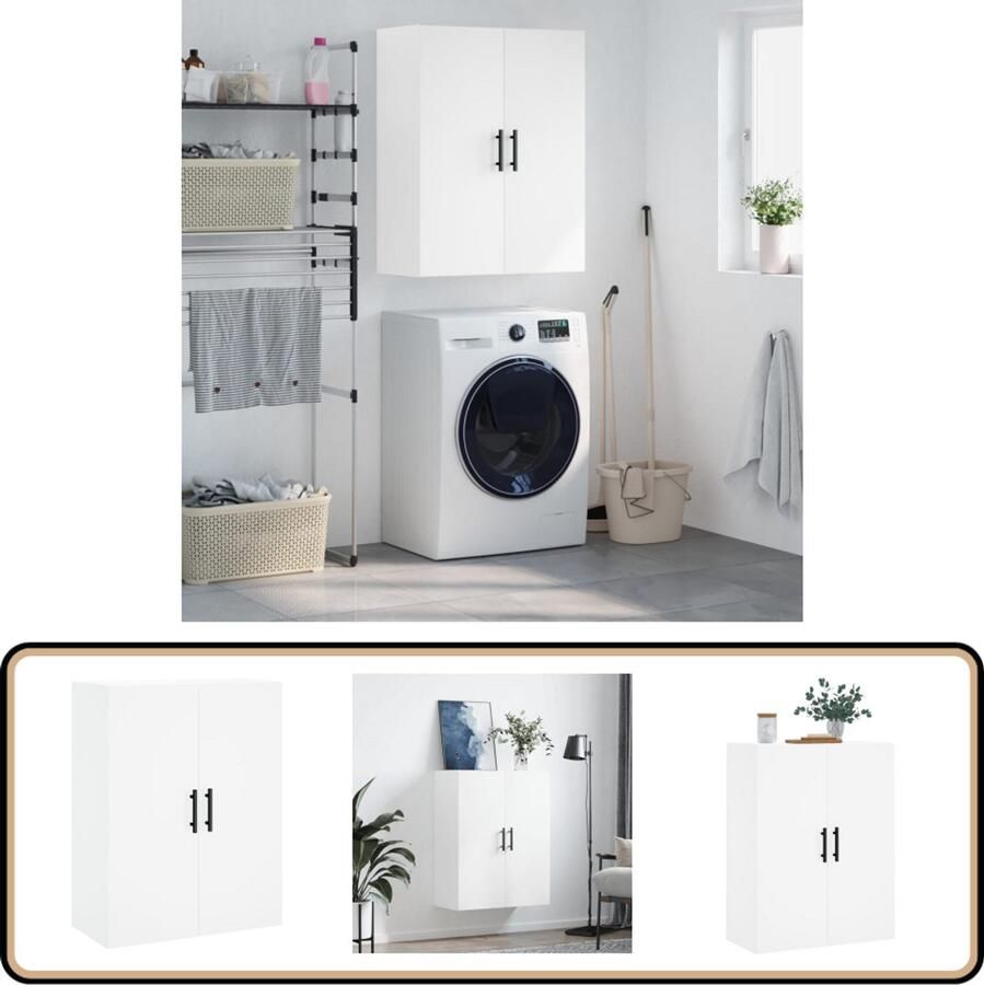 VidaXL Hangkast Wit 69 5x34x90 cm Bewerkt hout Zwevende Kast Wandkast Houten Kast Opbergkast Witte Kast