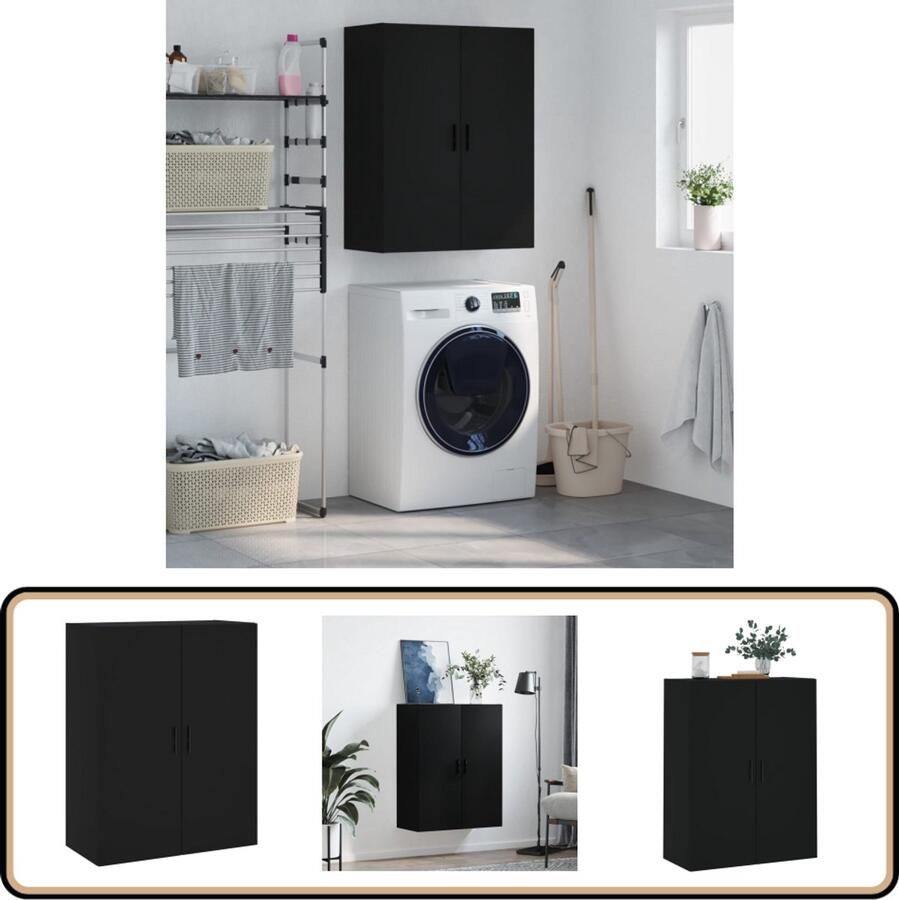 VidaXL Hangkast Zwart 69 5x34x90 cm Bewerkt hout Hangkast Zwarte Kast Houten Kast Opbergkast Wandkast