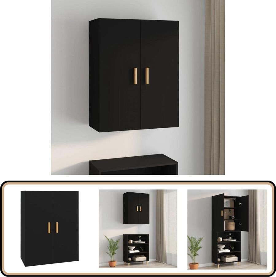 VidaXL Hangkast Zwart 69 5x34x90 cm Hangkast Wandkast Opbergkast Houten Kast Zwarte Kast