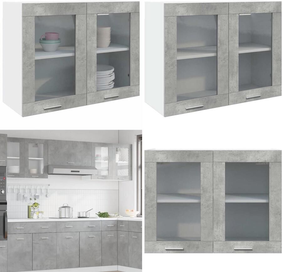 VidaXL Hangkast 80x31x60 cm betongrijs Hangkast Hangkasten Hangende Kast Keukenkast