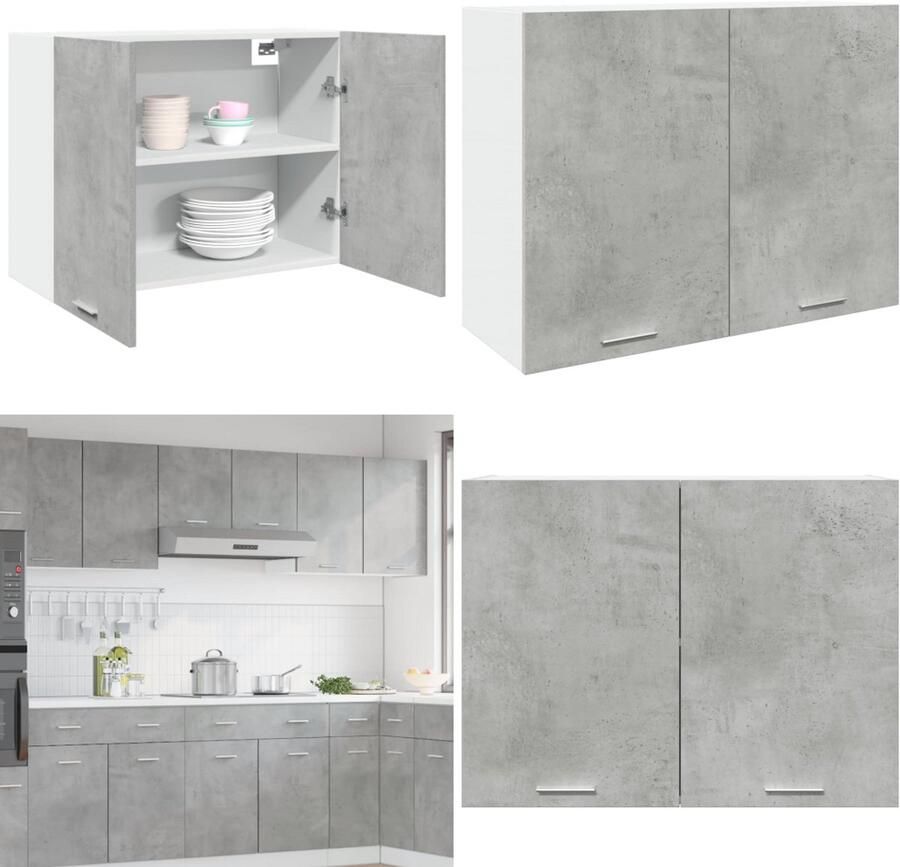 VidaXL Hangkast 80x31x60 cm bewerkt hout betongrijs Hangende Kast Hangende Kasten Keukenkast Opbergkast