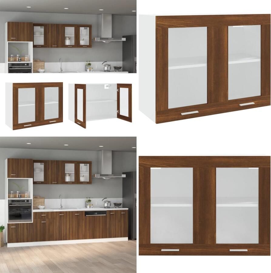 VidaXL Wandkast hangend 80x31x60 cm glas en bewerkt hout bruineiken Hangkast Hangkasten Hangende Kast Keukenkast