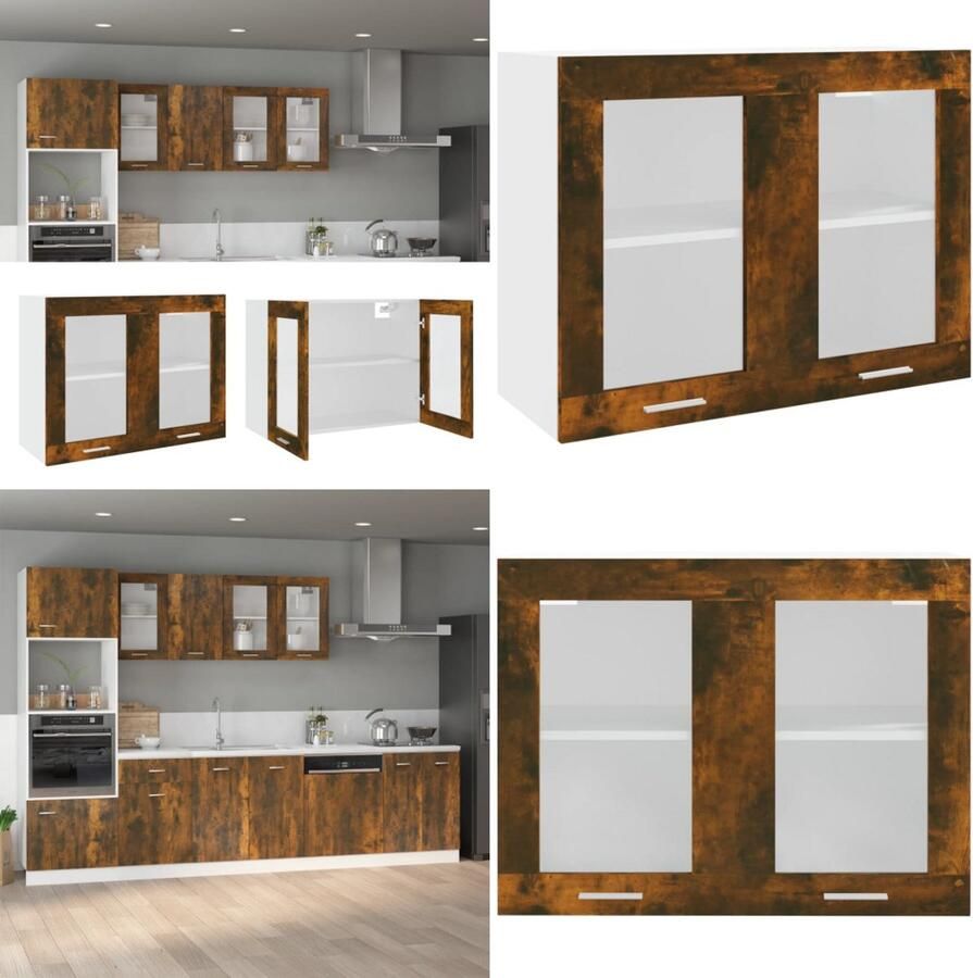 VidaXL Wandkast hangend 80x31x60 cm glas en bewerkt hout gerookt eiken Hangkast Hangkasten Hangende Kast Keukenkast
