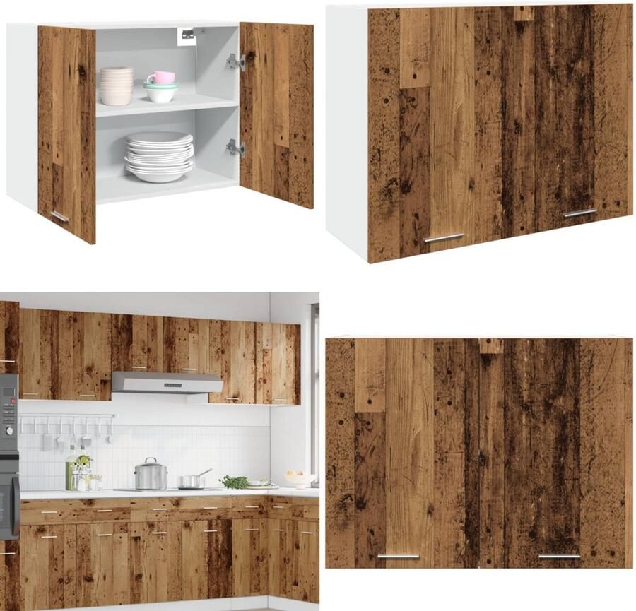 VidaXL Hangkast 80x31x60 cm bewerkt hout oud houtkleurig Hangende Kast Hangende Kasten Keukenkast Opbergkast