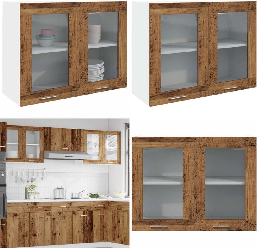 VidaXL Hangkast 80x31x60 cm bewerkt hout oud houtkleurig Hangkast Hangkasten Hangende Kast Keukenkast