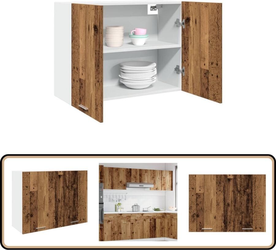 VidaXL Hangkast 80x31x60 cm Bewerkt hout Oud houtkleurig Wandkast Keukenkast Opslagoplossing Houten Kast Vintage Kast