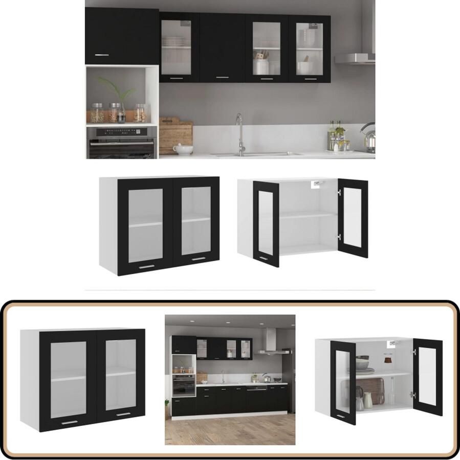 VidaXL Hangkast 80x31x60 cm Bewerkt hout Zwart Hangkast Keukenopbergkast Opbergkast Badkamerkast Keukeninrichting