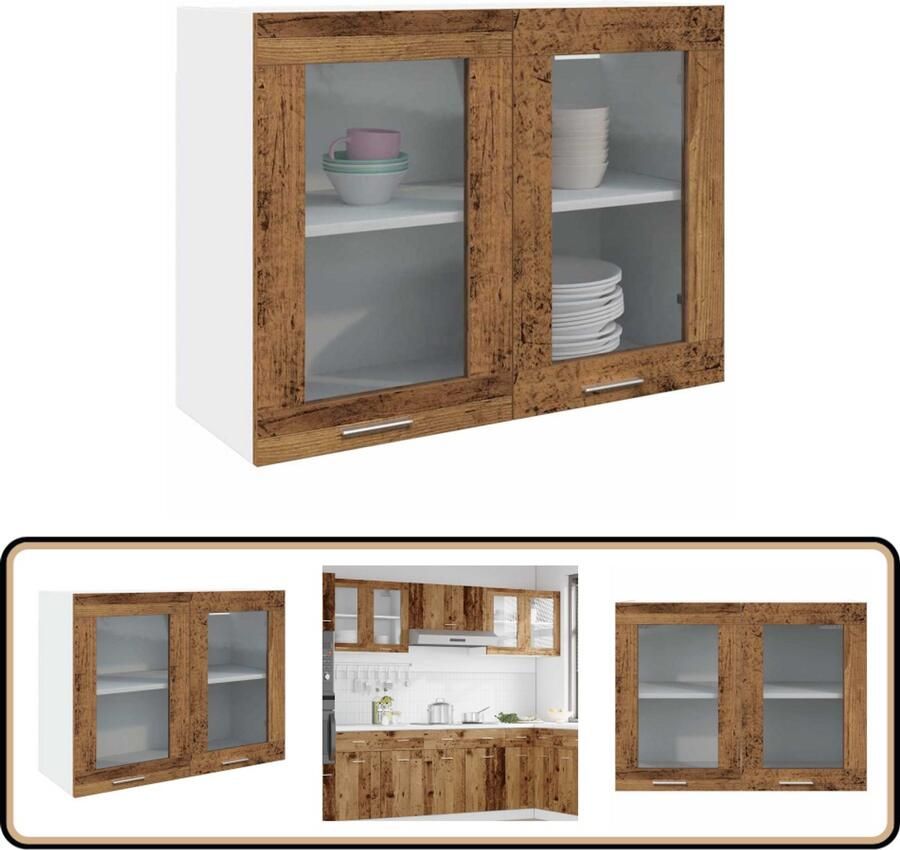 VidaXL Hangkast Bewerkte Hout 80x31x60 cm Oud Houtkleur Wandkast Keukenkast Houten Kast Opbergkast Vintage Kast
