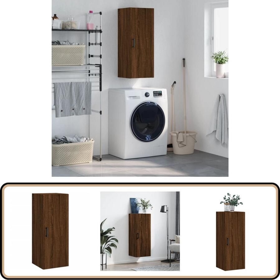 VidaXL Hangkast Bruin Eiken 34 5x34x90 cm Wandkast Houten Kast Bruine Eiken Meubels Opbergkast Hangkast - Foto 2