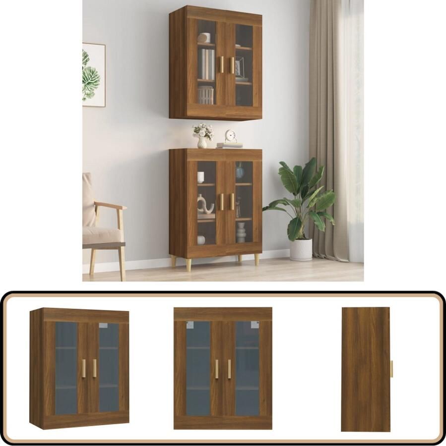 VidaXL Hangkast bruin eiken 69 5x34x90 cm Hangkast Houten Kast Bruine Kast Wandkast Opbergkast - Foto 2