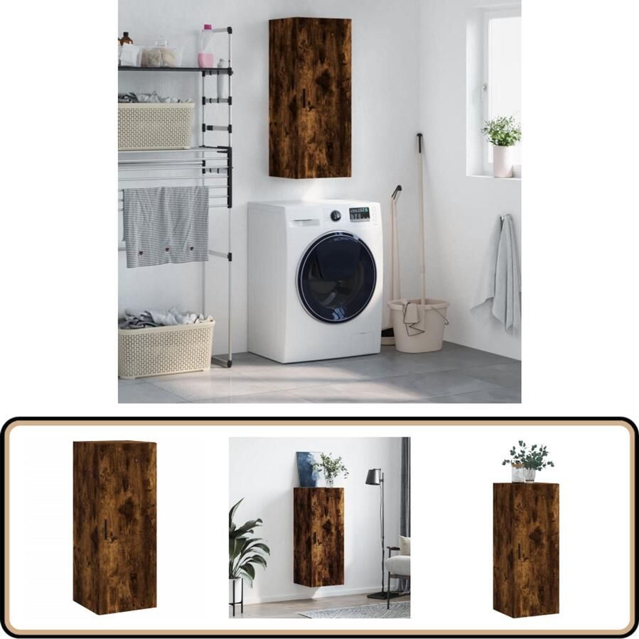 VidaXL Hangkast Gerookt Eiken 34 5x34x90 cm Hangkast Houten Kast Bergruimte Badkamermeubel Keukenkast - Foto 2