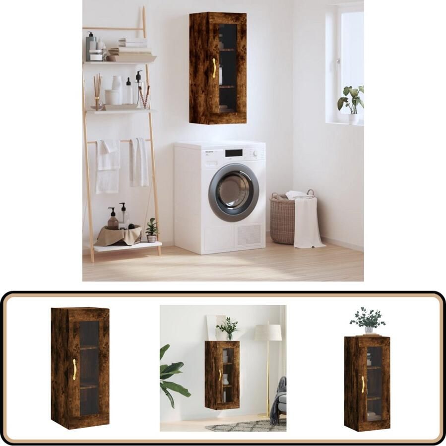 VidaXL Hangkast Gerookt Eiken 34 5x34x90 cm Hangkast Wandkast Opbergkast Houten Kast Vitrinekast