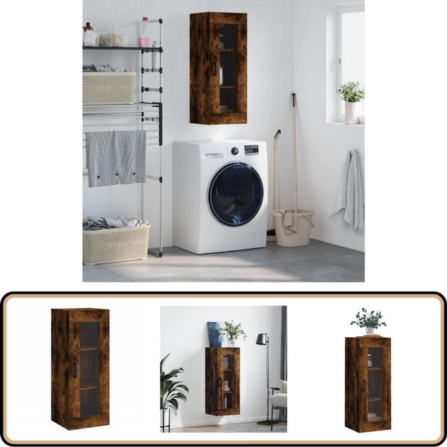 VidaXL Hangkast Gerookt Eiken 34 5x34x90 cm Wandkast Houten Kast Opbergkast Badkamerkast Keukenkast