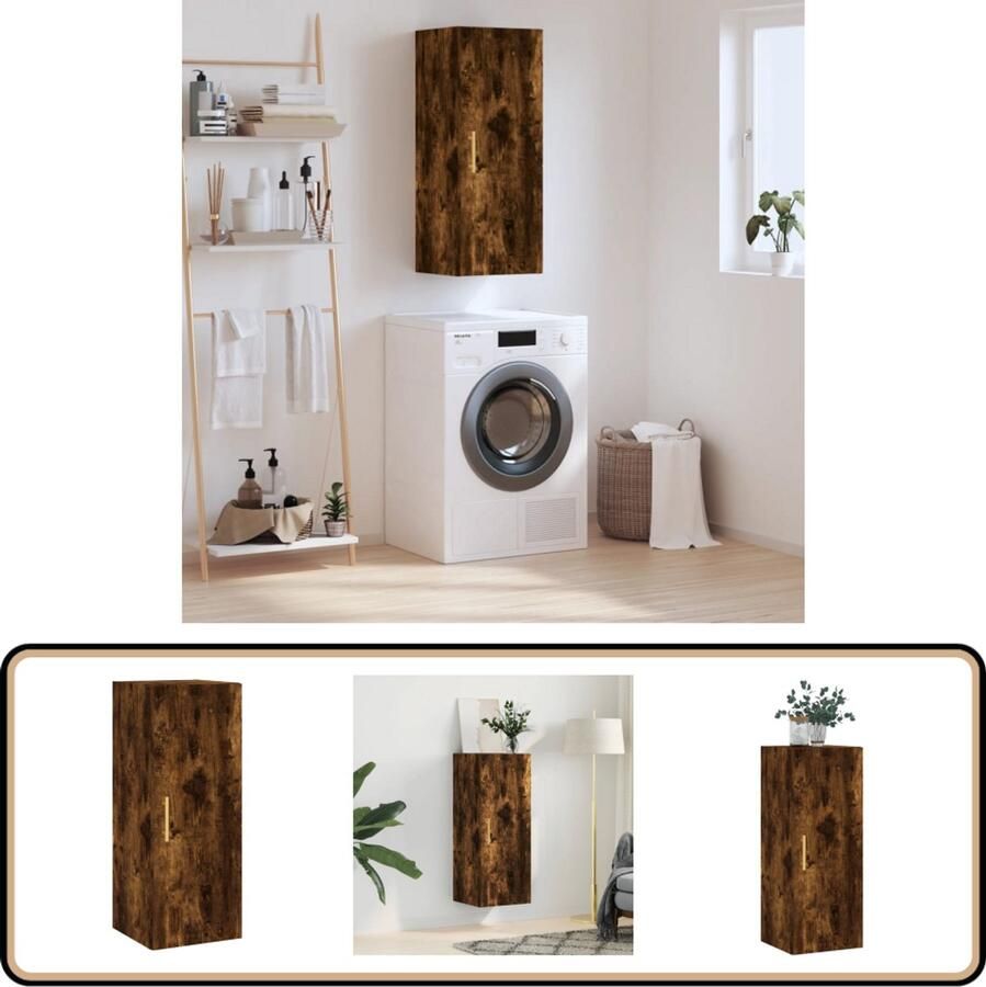 VidaXL Hangkast Gerookt Eiken 34 5x34x90 cm Zwevende Opbergkast Wandkast Houten Kast Bergruimte Designkast - Foto 2