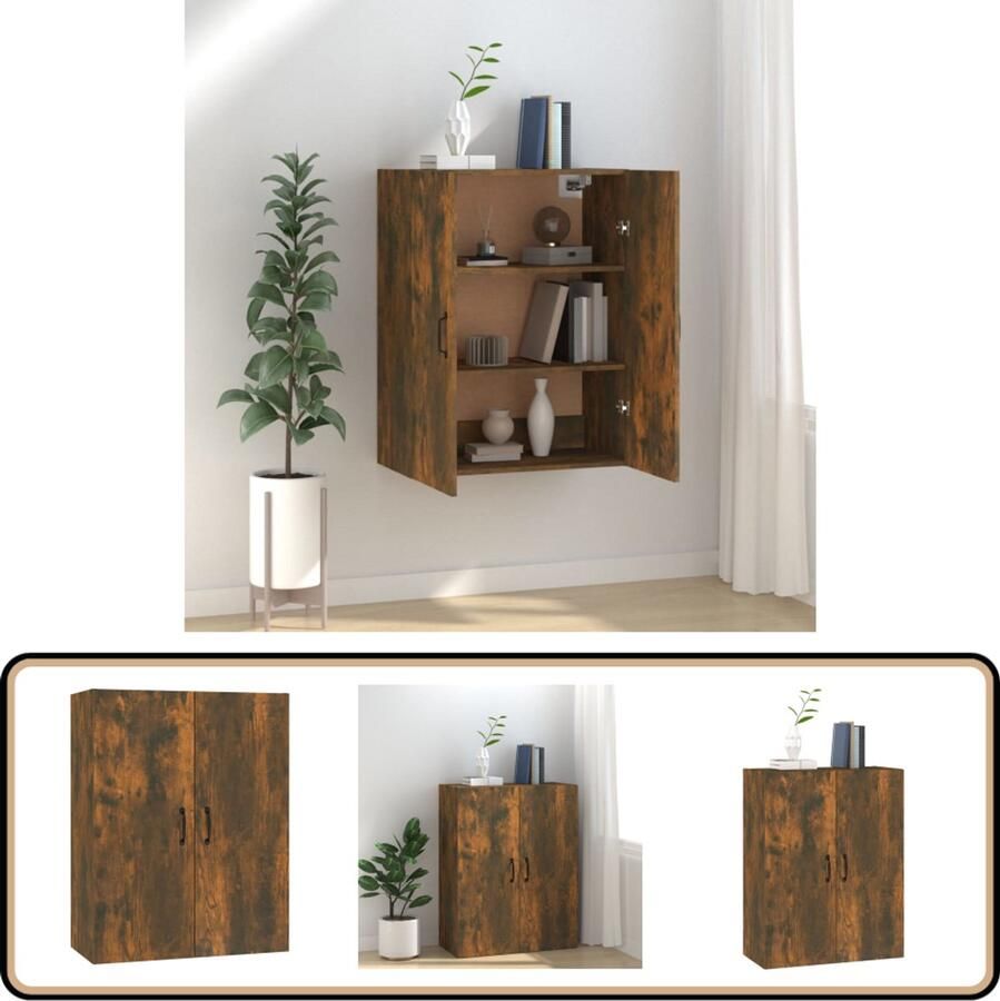 VidaXL Hangkast gerookt eiken 69 5x34x90 cm Hangkast Wandkast Opbergkast Houten Kast Bruine Kast Gerookte Eiken Badkamermeubel Keukenopstelling