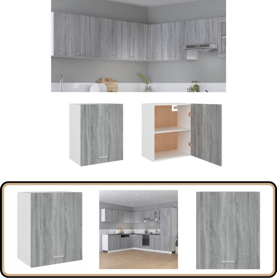 VidaXL Hangkast Grijs Sonoma Eiken 50x31x60 cm Wandkast Keukenkast Grijze Kast Houten Kast Opslagoplossing