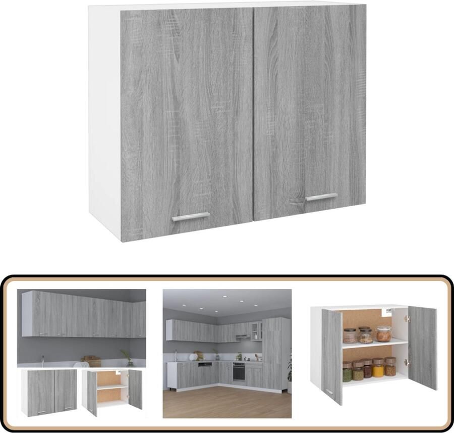 VidaXL Hangkast Grijs Sonoma Eiken 80x31x60 cm Keuken Kast Wandkast Opslagkast Houten Kast Grijze Kast