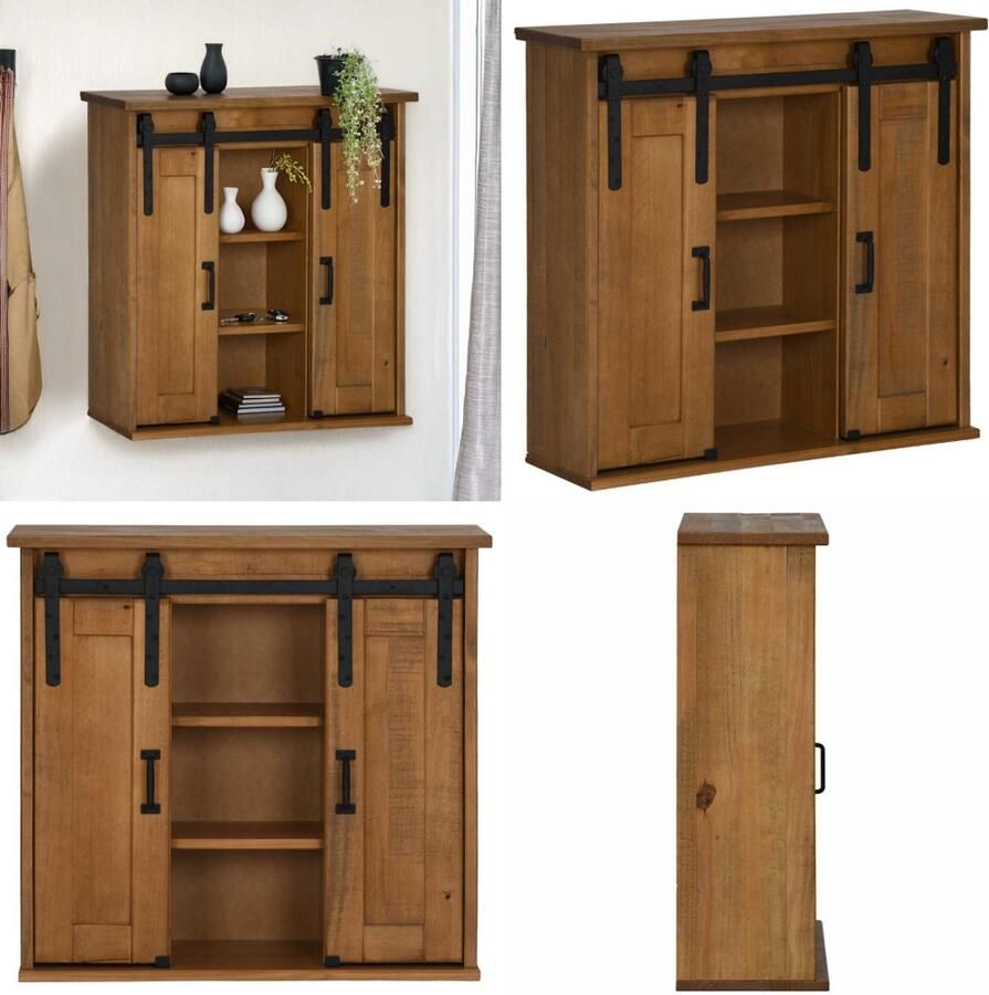 VidaXL Hangkast HALDEN 2 schuifdeuren 75x22 5x70 cm grenenhout Hangkast Hangende Kasten Kast Opbergkast