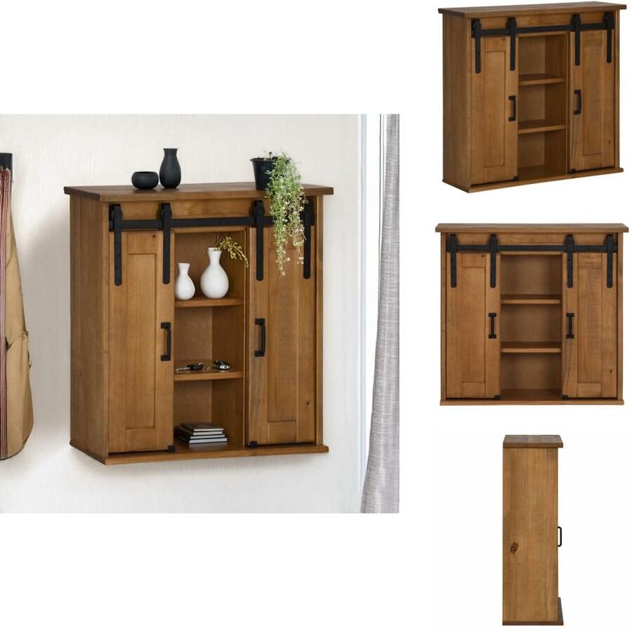 VidaXL Hangkast Hangende Kasten Kast Opbergkast Hangkast HALDEN 2 schuifdeuren 75x22 5x70 cm grenenhout