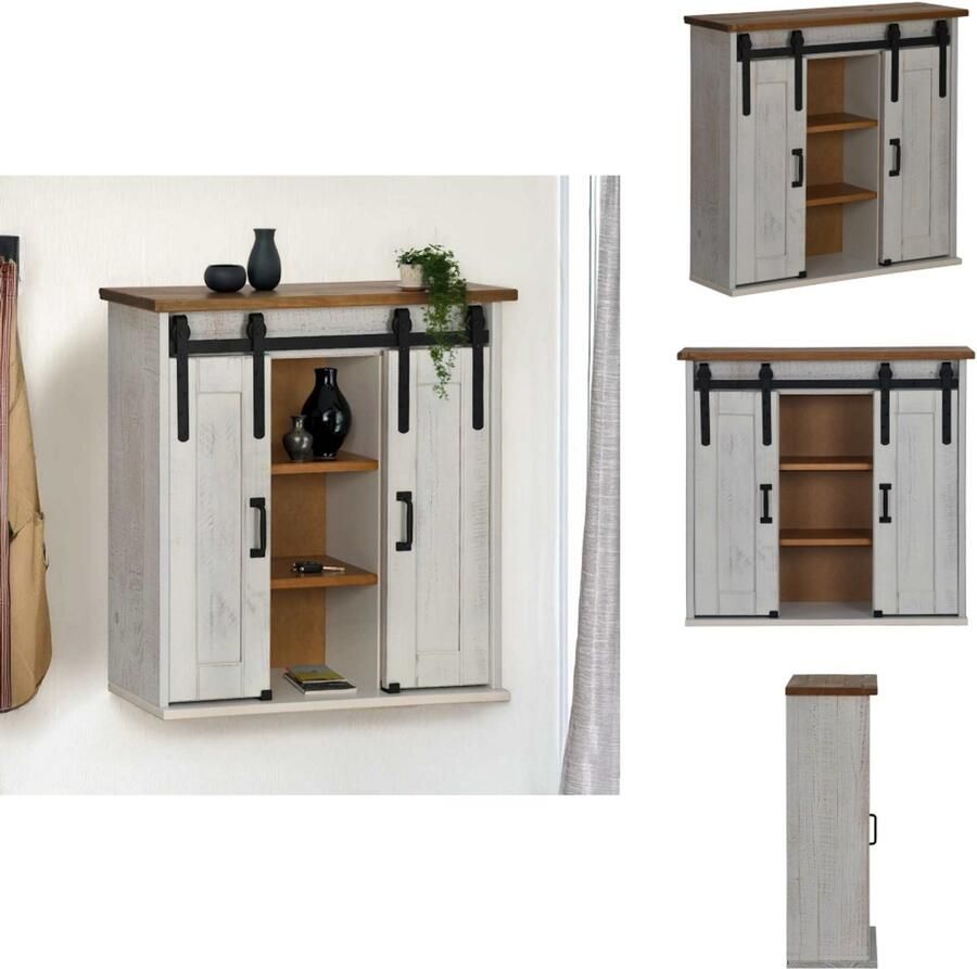 VidaXL Hangkast Hangende Kasten Kast Opbergkast Hangkast HALDEN 2 schuifdeuren 75x22 5x70 cm grenenhout wit