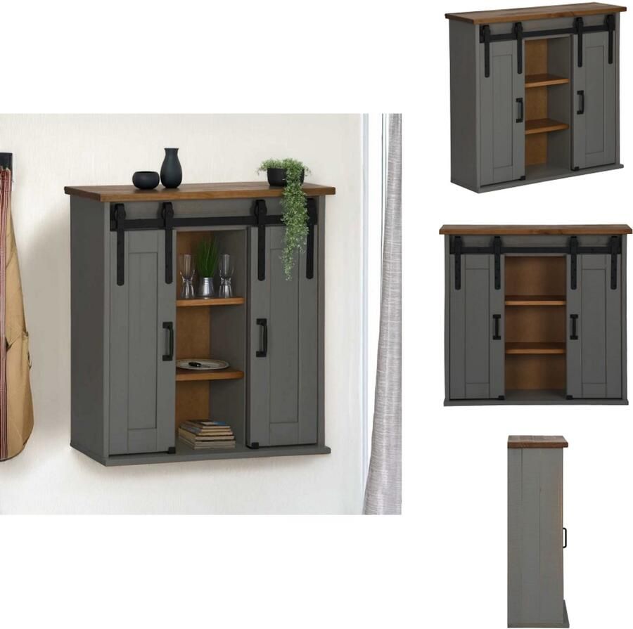 VidaXL Hangkast Hangende Kasten Kast Opbergkast Hangkast HALDEN 2 schuifdeuren 75x22 5x70 cm grenenhout grijs