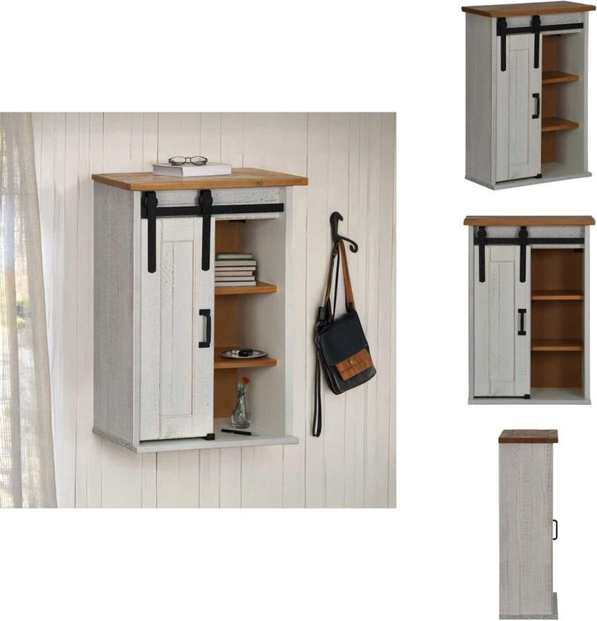 VidaXL Hangkast Hangende Kasten Kast Opbergkast Hangkast HALDEN met schuifdeur 49x22 5x70 cm grenenhout wit