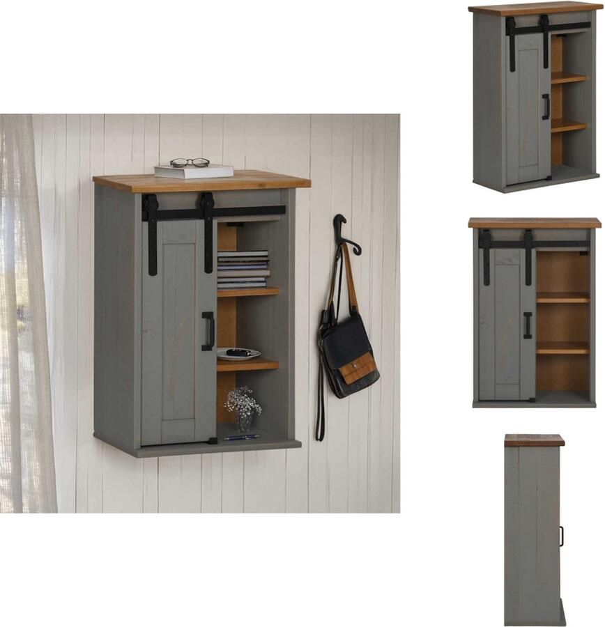 VidaXL Hangkast Hangende Kasten Kast Opbergkast Hangkast HALDEN met schuifdeur 49x22 5x70 cm grenenhout grijs