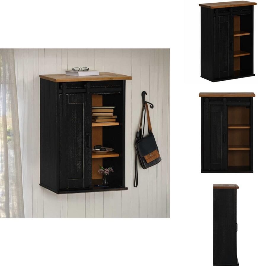 VidaXL Hangkast Hangende Kasten Kast Opbergkast Hangkast HALDEN met schuifdeur 49x22 5x70 cm grenenhout zwart