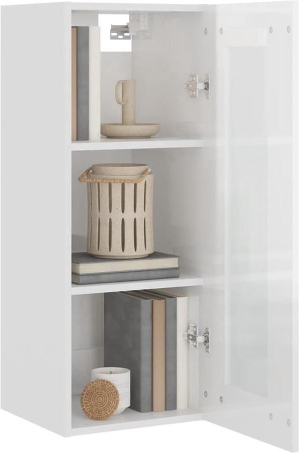 VidaXL Hangkast Hangkasten Hangende Kast Kastje Hangkast 34 5x34x90 cm hoogglans wit - Foto 2