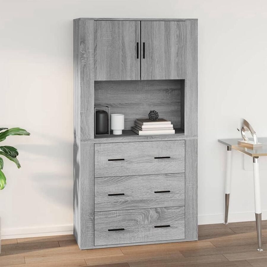 VidaXL Hangkast Hangkasten Hangende Kast Kastje Wandkast 80x33x80 cm bewerkt hout grijs sonoma eikenkleurig