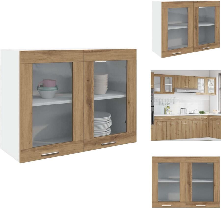 VidaXL Hangkast Hangkasten Hangende Kast Keukenkast Hangkast 80x31x60 cm bewerkt hout artisanaal eikenkleurig
