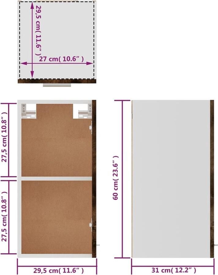VidaXL Hangkast Hangkasten Hangende Kast Keukenkast Hangkast Lyon 29 5x31x60 cm bewerkt hout gerookt eikenkleurig