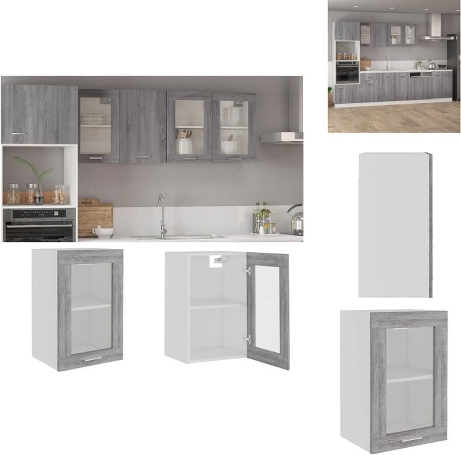 VidaXL Hangkast Hangkasten Hangende Kast Keukenkast Wandkast 40x31x60 cm glas en bewerkt hout grijs sonoma eiken - Foto 2
