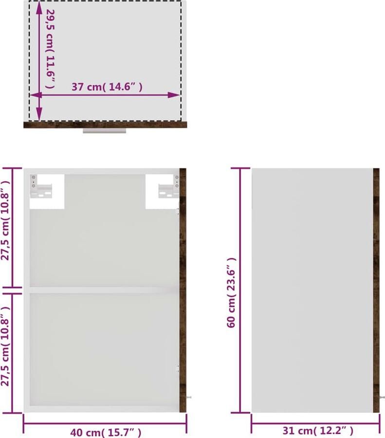 VidaXL Hangkast Hangkasten Hangende Kast Keukenkast Wandkast 40x31x60 cm glas en bewerkt hout grijs sonoma eiken
