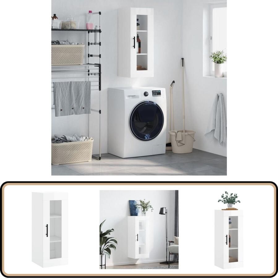 VidaXL Hangkast Hoogglans wit 34 5x34x90 cm Hangkast Wandkast Keukenkast Opbergkast Houten Kast - Foto 2