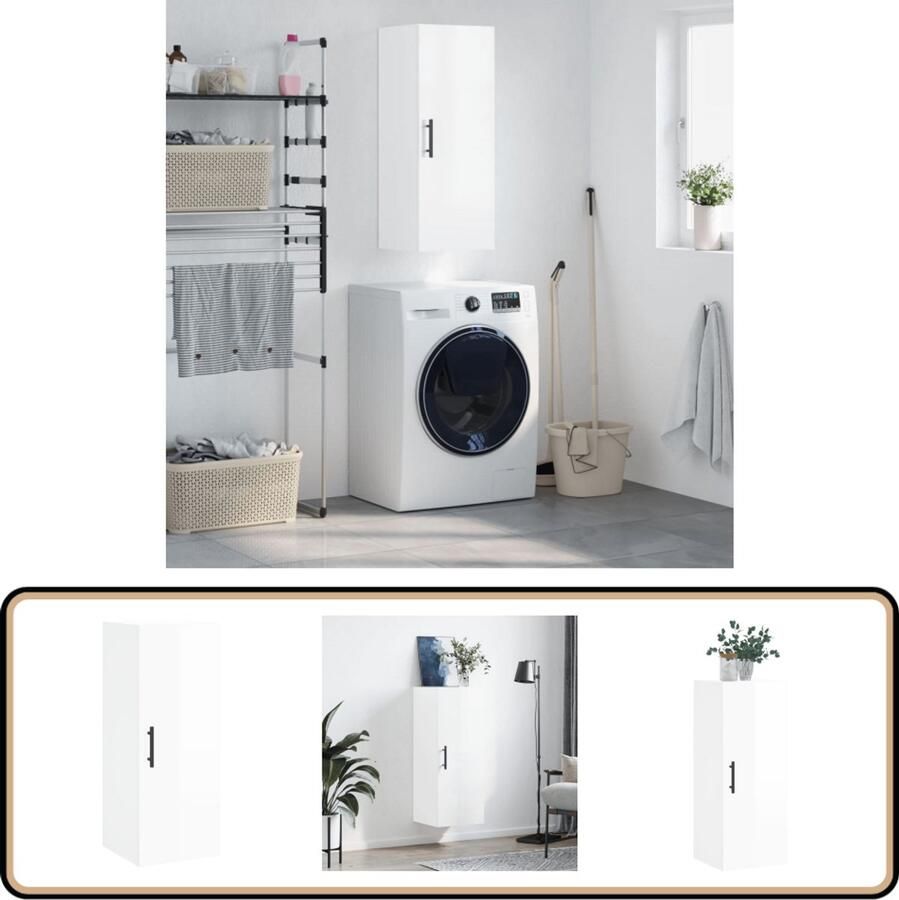 VidaXL Hangkast Hoogglans Wit 34 5x34x90 cm Wandkast Hangkast Opbergkast Keukenkast Houten Kast