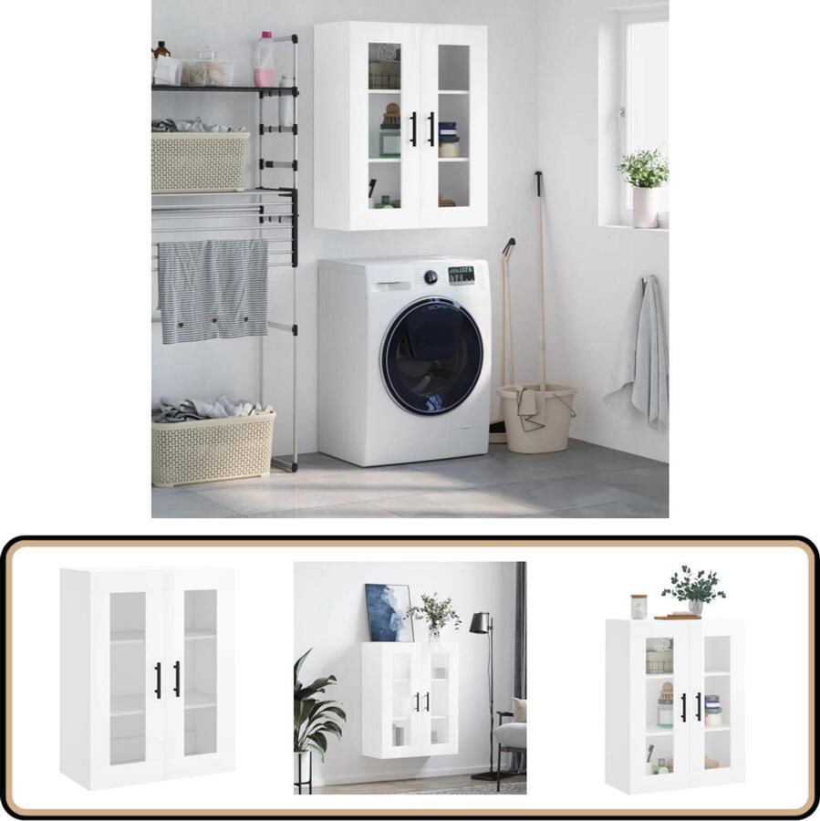 VidaXL Hangkast Hoogglans Wit 69 5x34x90 cm Wandkast Hangkast Opbergkast Keukenkast Houten Kast - Foto 2