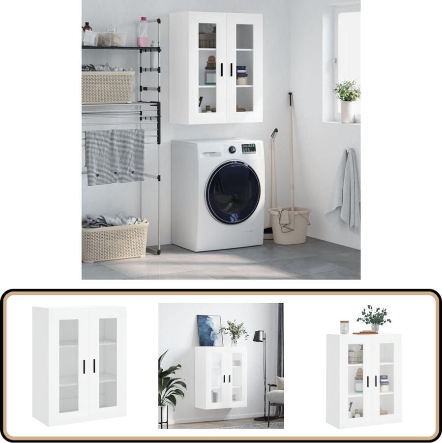 VidaXL Hangkast Wit 69 5x34x90 cm Bewerkte hout Hangkast Wandkast Opbergkast Houten Kast Witte Kast