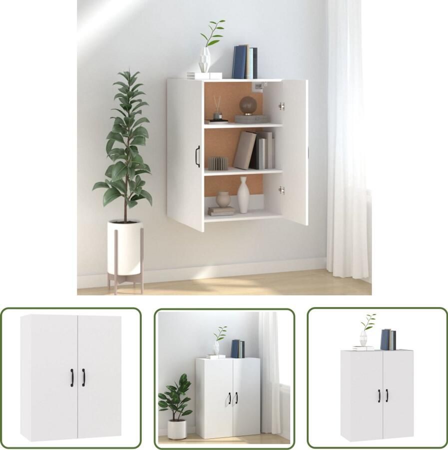 VidaXL Hangkast Wit 69 5x34x90 cm Hout Hangkast Wandkast Opbergkast Houten Kast Wit Meubilair Badkameropstelling Livingroomdecoratie