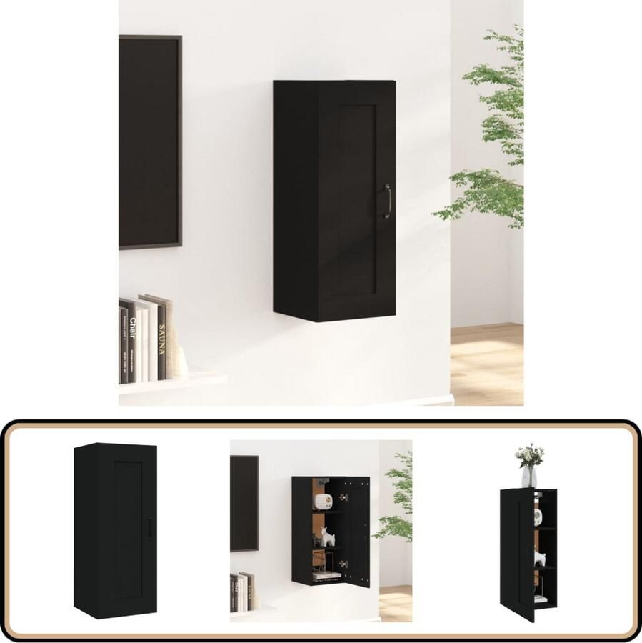 VidaXL Hangkast Zwart Bewerkt hout 35x34x90 cm Hangkast Wandkast Opbergkast Zwarte Kast Houten Kast