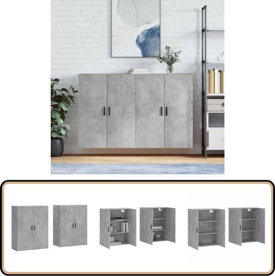 VidaXL Hangkasten 2 stuks Betongrijs 69 5x34x90 cm Wandkast Opbergkast Houten Kast Betonnen Kast Grijze Kast