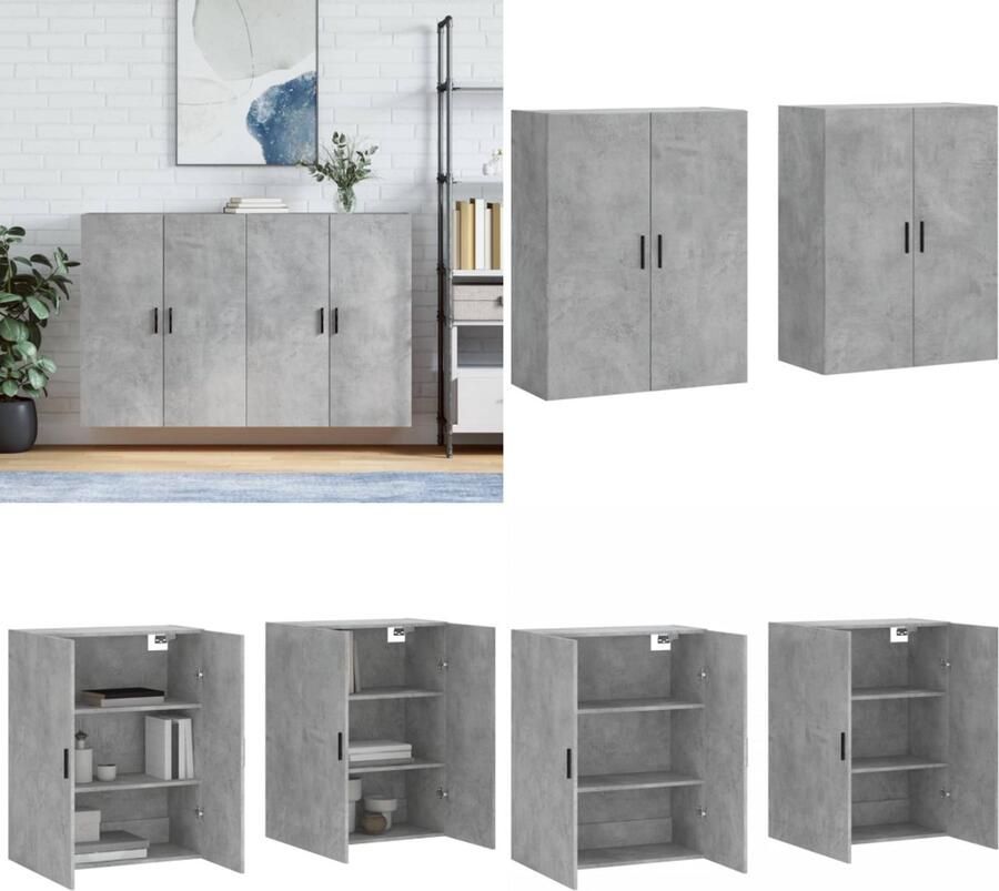 VidaXL Hangkasten 2 st 69 5x34x90 cm betongrijs Wandkast Wandkasten Opbergkast Keukenkast