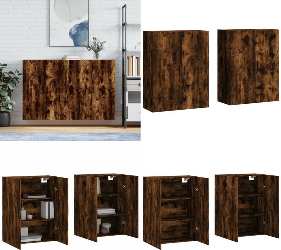 VidaXL -Hangkasten-2-st-69-5x34x90-cm-gerookt-eikenkleurig Wandkast Wandkasten Opbergkast Keukenkast