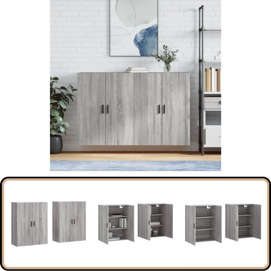 VidaXL Hangkasten Grijs Eiken 2 stuks Wandkast Hangkast Opbergkast Keukenkast Grijze Kast