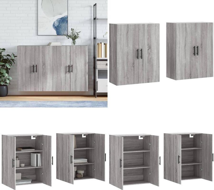 VidaXL -Hangkasten-2-st-69-5x34x90-cm-grijs-sonoma-eikenkleurig Wandkast Wandkasten Opbergkast Keukenkast