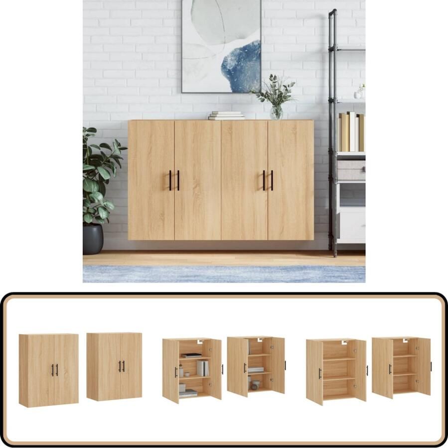 VidaXL Hangkasten 2 stuks Sonoma eiken 69 5x34x90 cm Hangkast Wandkast Opbergkast Keukenkast Sonomaneiken