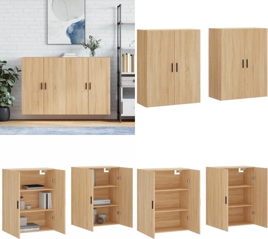 VidaXL Hangkasten 2 st 69-5x34x90 cm sonoma eikenkleurig Wandkast Wandkasten Opbergkast Keukenkast