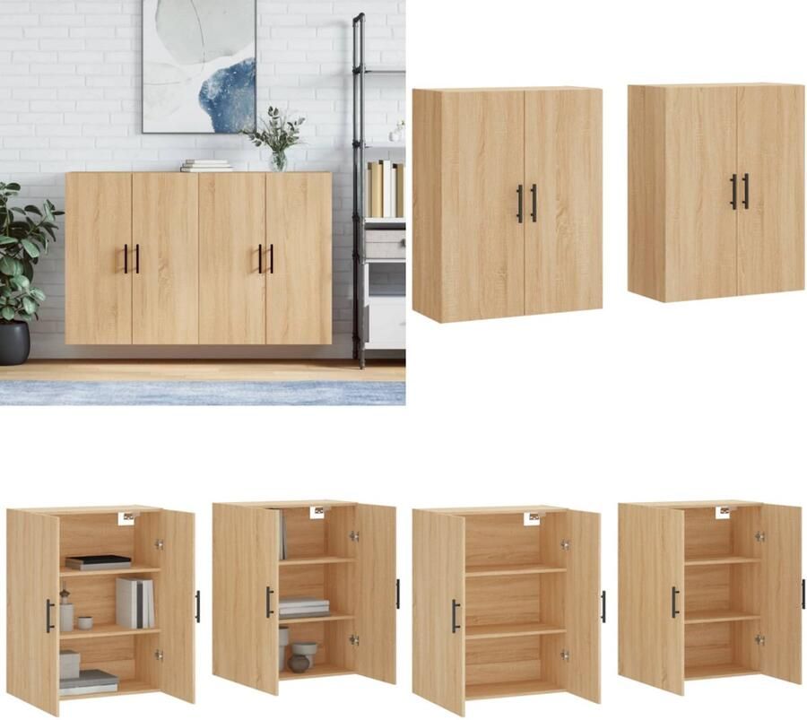 VidaXL -Hangkasten-2-st-69-5x34x90-cm-sonoma-eikenkleurig Wandkast Wandkasten Opbergkast Keukenkast