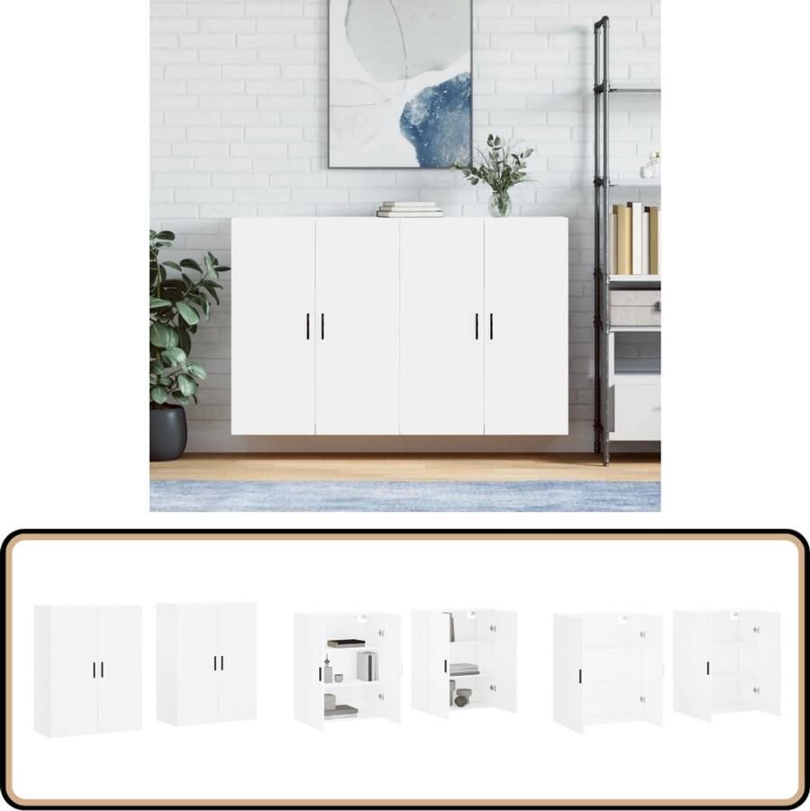 VidaXL Hangkasten Wit 69 5x34x90 cm 2 stuks Wandkast Opbergkast Houten Kast Witte Kast Salontafel